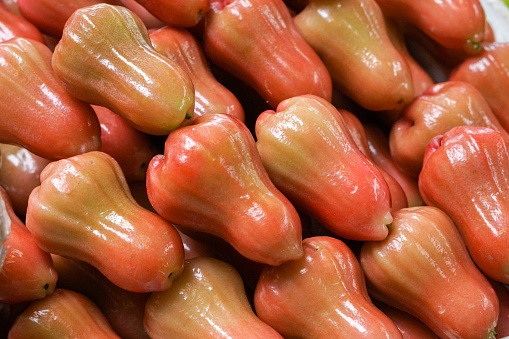 Close-up view to Rose (Java) apple fruit in the market in Thailand