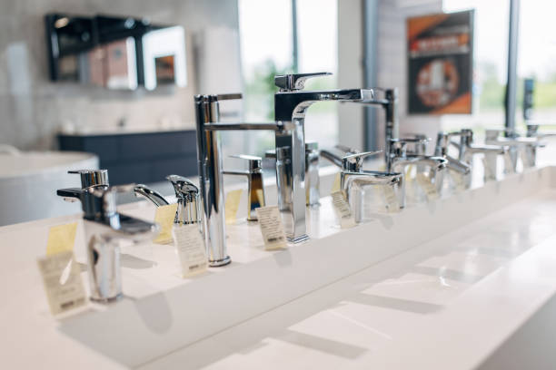 istock Modern bathroom faucets in showroom 1534092860