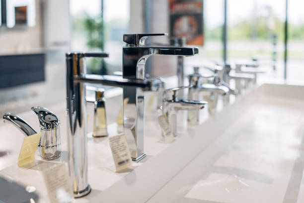 istock Modern bathroom faucets in showroom 1534094378
