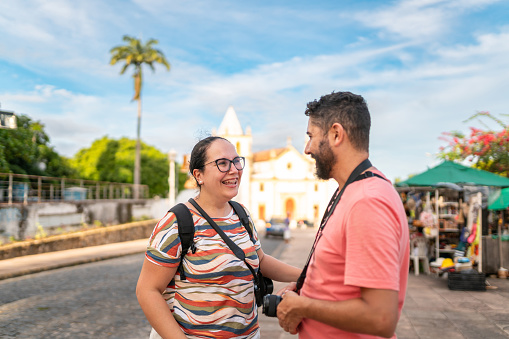 Tourists chatting in the streets in Olinda, Pernambuco