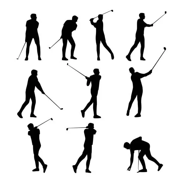 Vector illustration of Man golfers character set.