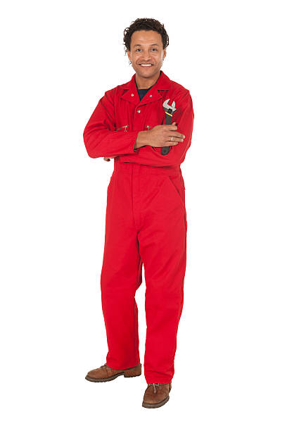 Mechanic full length isolated on white