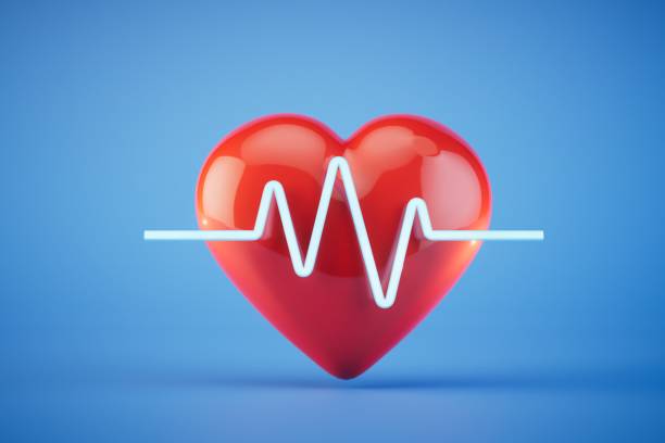 istock Heart rate tracking. Heart with rhythm on a blue background. 3D render 1534170363