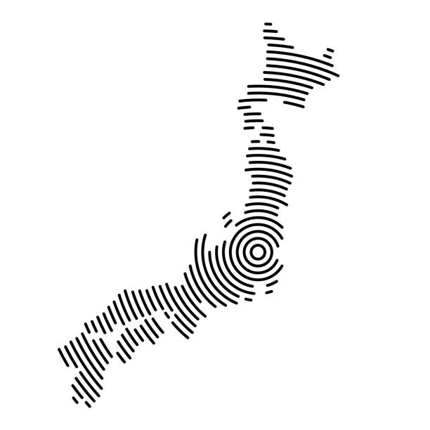 未来的な同心円の黒丸からの日本地図国 - japan digital map点のイラスト素材／クリップアート素材／マンガ素材／アイコン素材