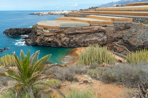 Adeje coast Tenerife Canary islands Spain  beach of Abama luxury hotel and banana plantations
