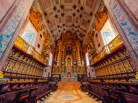 The famous interior of SE Cathedral of Porto and the Roman Catholic church in the historical centre of the city which is the oldest monuments in Portugal