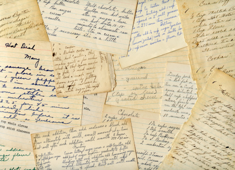 Antique and vintage handwritten recipe cards.