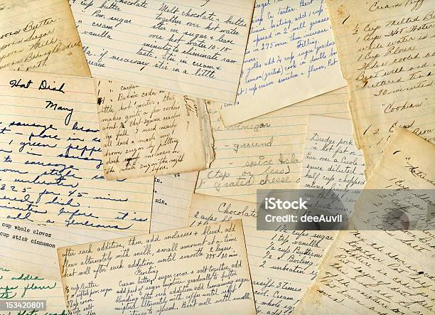 Antique And Vintage Handwritten Recipes Stock Photo - Download Image Now - Recipe, Handwriting, Old Book