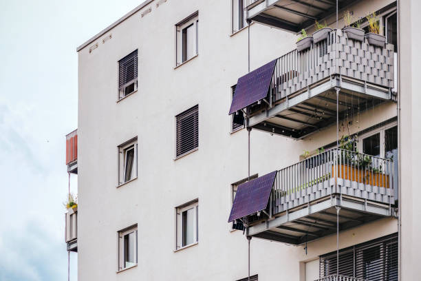 Modern Apartment Building Balconies with Solar Battery