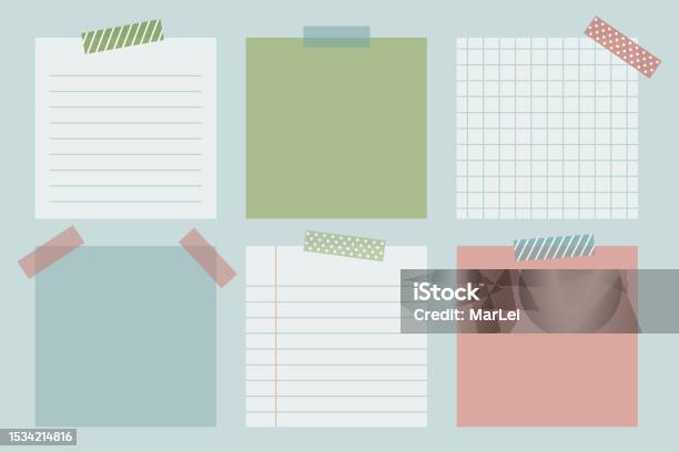 Square Notelets Set Of Various Square Note Papers With Adhesive Tape Stock Illustration ...
