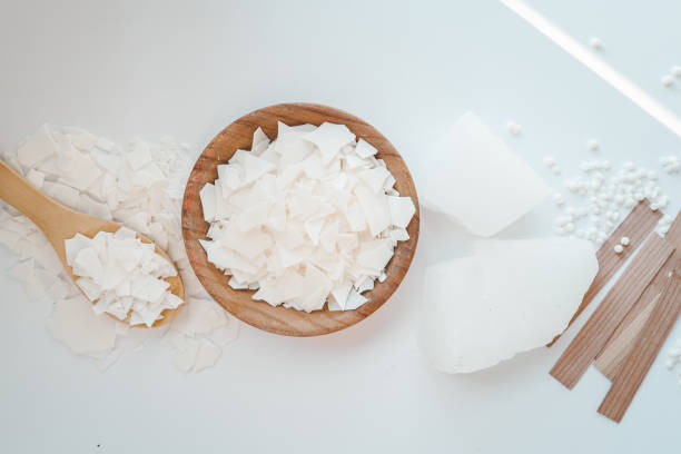 istock Set for crafting candle on white background. Eco soy wax and candle making tools top view, flat lay. DIY candles. Hobby concept 1534222782