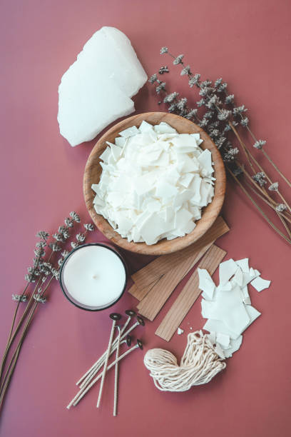 istock Candle making set and lavender on colorful background top view, flat lay 1534223328