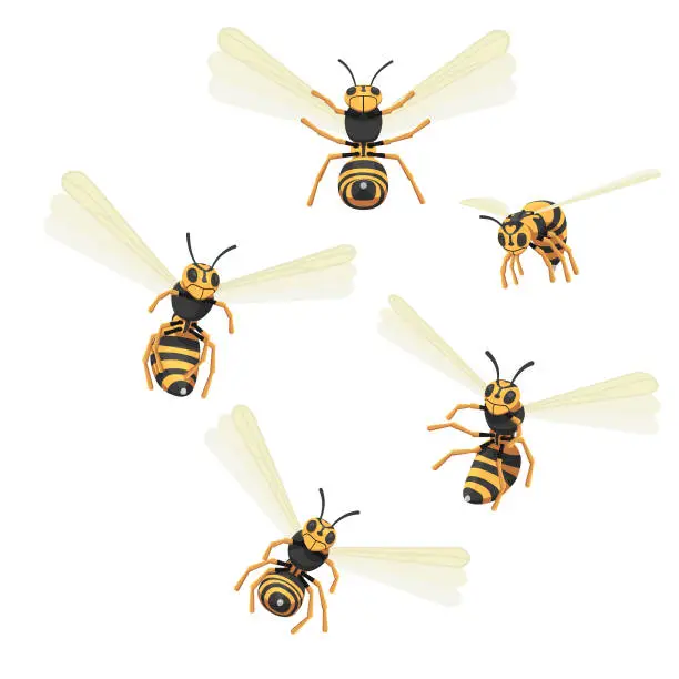 Vector illustration of Set of attacking wasps.