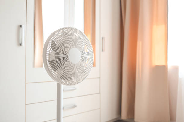 istock White desktop electric fan on light white room. Minimal concept with copy space 1534229834