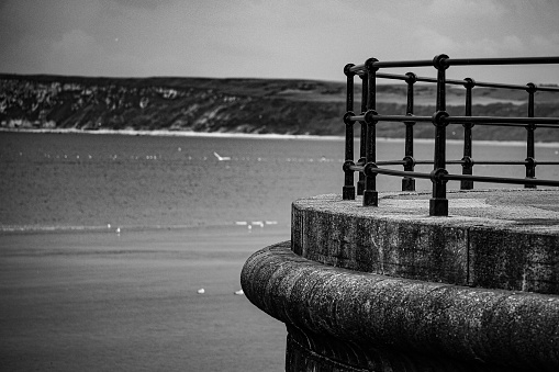 Black and white at the English Yorkshire coastline. Yorks stone.