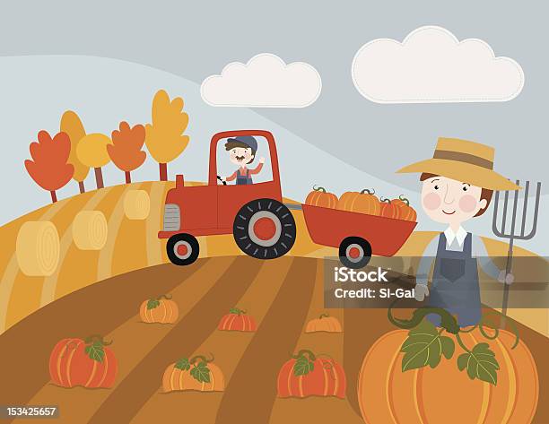 Zucca Harvest - Immagini vettoriali stock e altre immagini di Campo arato - Campo arato, Campo, Illustrazione