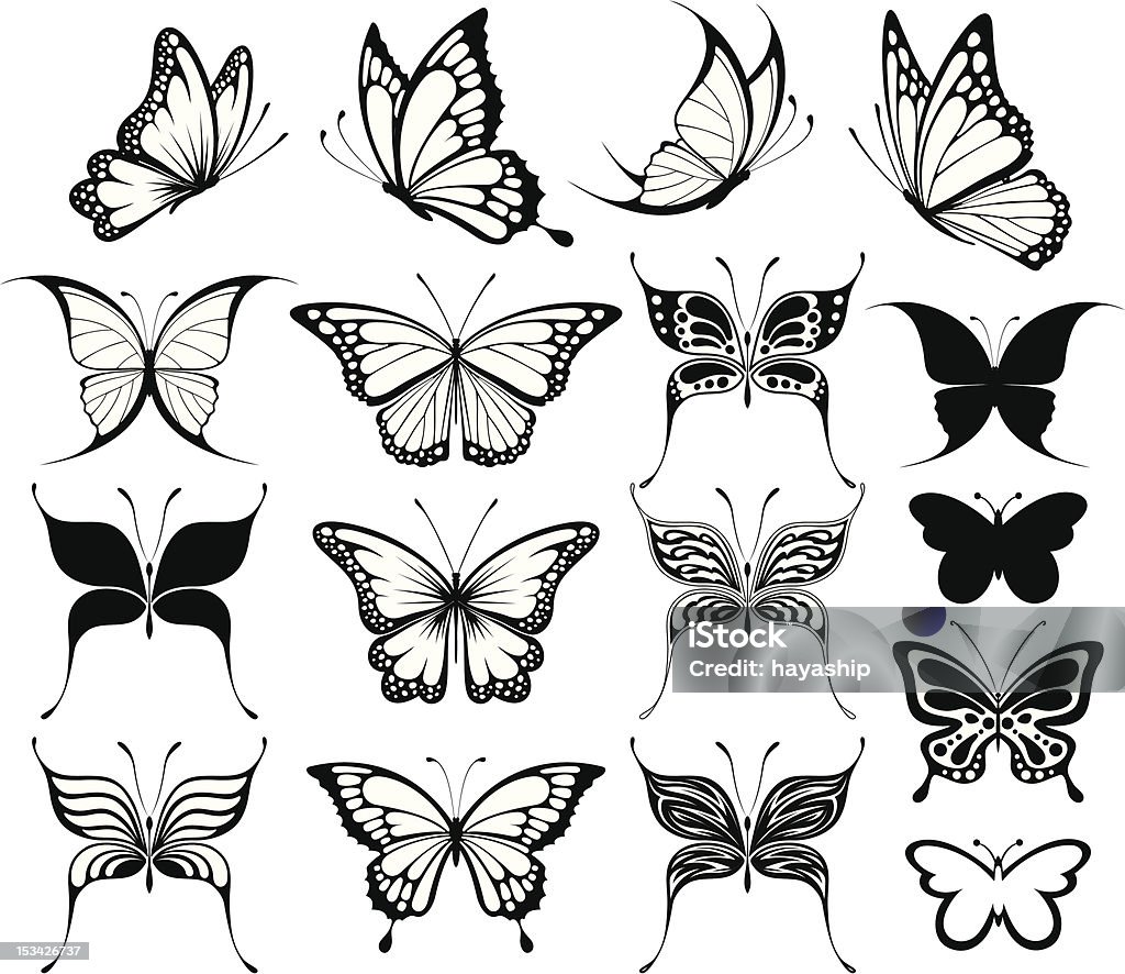 butterflies silhouettes set of butterflies silhouettes isolated on white background in vector format very easy to edit, individual objects Butterfly - Insect stock vector