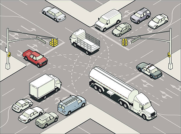пересечение иллюстрация - isometric road intersection land vehicle street stock illustrations
