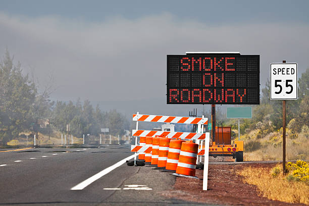 Smoke On Roadway Sign Barricade