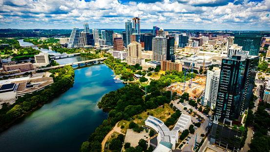 Night time view of the skyline of Austin,Texas as seen from across the Colorado river.