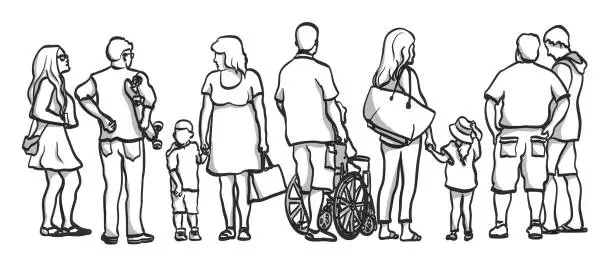 Vector illustration of Diversity Sidewalk Crowd  Sketch