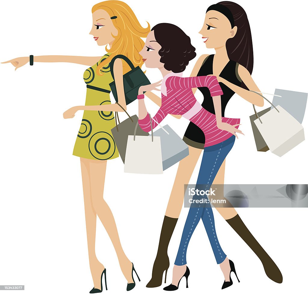 Illustration of cartoon girls shopping with heels on Shopping girls looking at something - Vector Adult stock vector