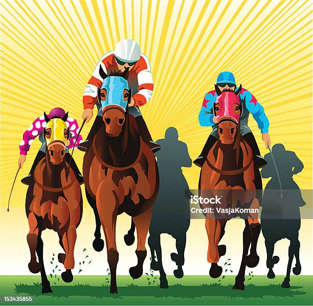 Thoroughbred Horses Racing To The Finish Line Stock Illustration - Download Image Now - Horse Racing, Horse, Front View