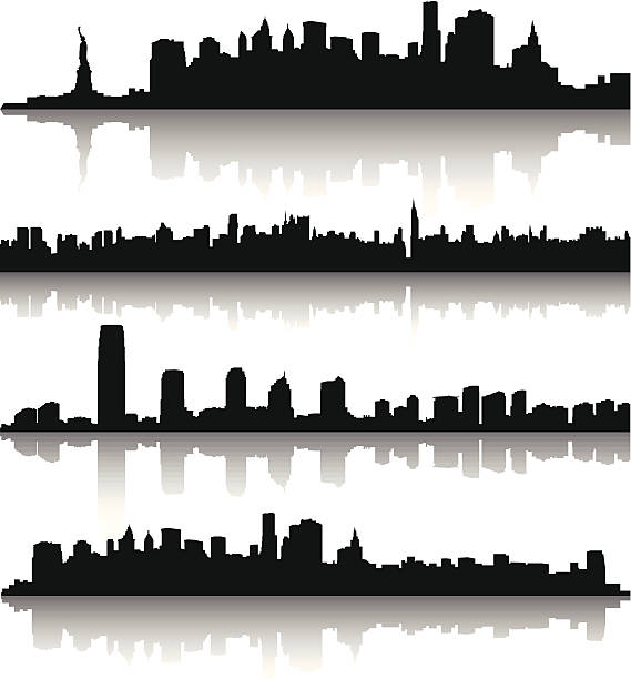 ilustrações, clipart, desenhos animados e ícones de horizonte da cidade de nova york - new york city skyline silhouette manhattan