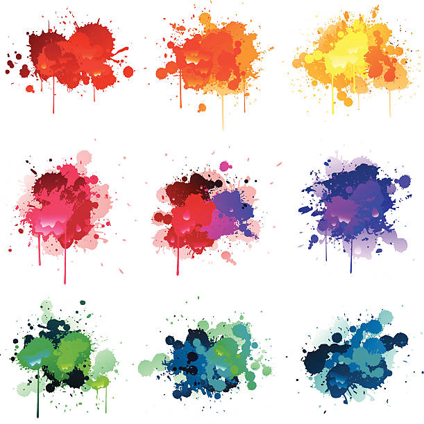 Colorful paint splat Paint splashes isolated on white splattered stock illustrations
