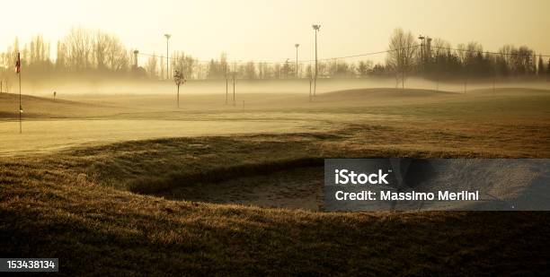 Golf Course In The Foggy Morning Stock Photo - Download Image Now - Copy Space, Country Road, Day