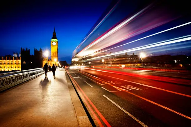 Photo of London Big Ben and Westminster Bridge at dusk