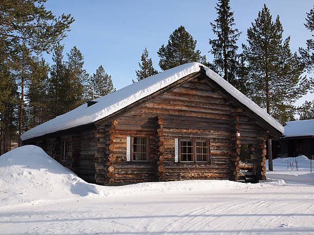 istock Lapland log cabin in the snow in winter 153441293