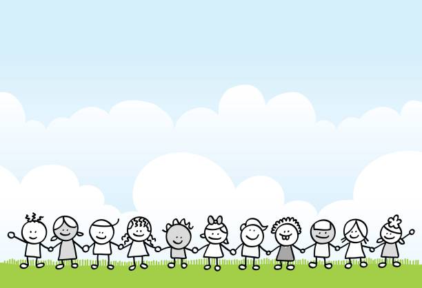 children and nature cartoon illustration vector art illustration