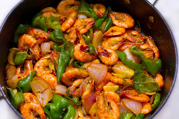 Spicy prawns cooked in Chinese style.
