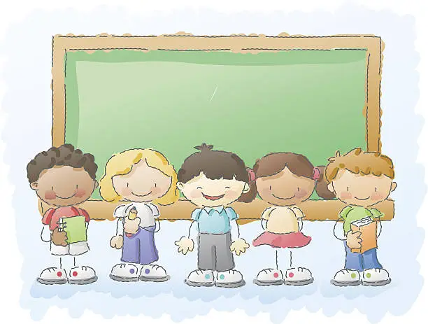 Vector illustration of scribbles: kids in the classroom