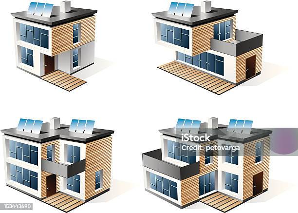 Quattro Moderne Case Di Famiglia - Immagini vettoriali stock e altre immagini di Casa - Casa, Energia solare, Palazzo signorile