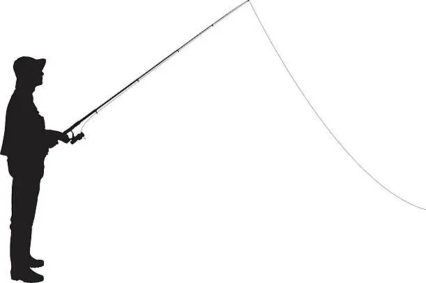 Vector illustration of Vector of a fisherman holding fishing pole