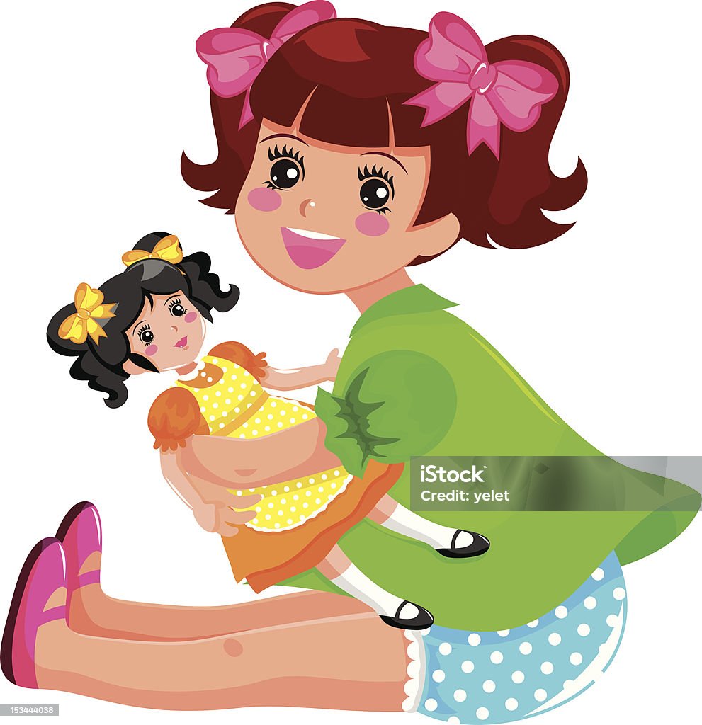 Menina Asiática Pequena Brincando Com Boneca No Vetor De Desenho Animado Do  Jardim De Infância Ilustração do Vetor - Ilustração de jogar, placa:  220897335