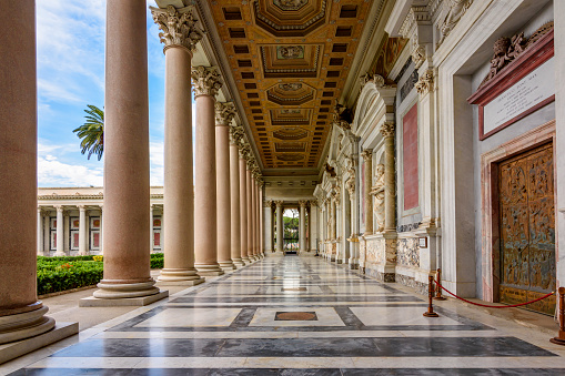 Basilica of Saint Paul outside Walls colonnade, Rome, Italy