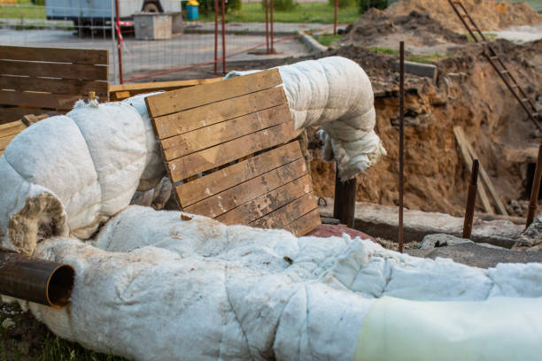 istock Heating. Hot water supply. Pipes with insulation. Construction materials. 1534455692