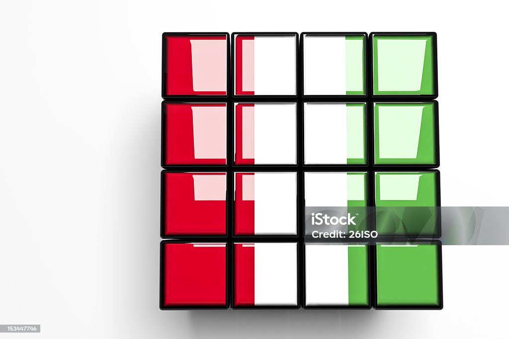 Italian Flag on 4x4 Blocks, White Background, Copy Space (XXXL) High resolution render of Italian Flag on 4x4 blocks on white background, trying to interpret solution and Patriotism concept.  Color Image Stock Photo