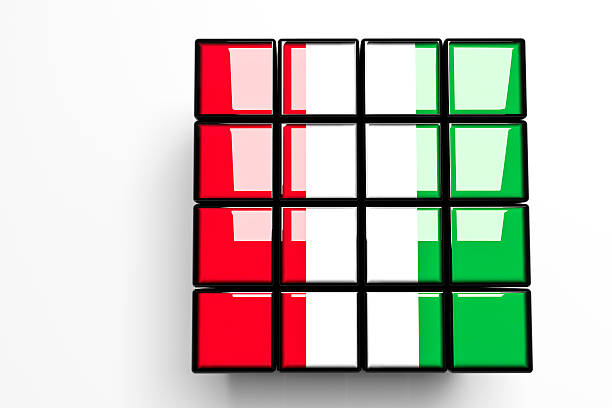 Italian Flag on 4x4 Blocks, White Background, Copy Space (XXXL) stock photo