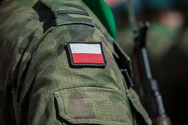 Flag patch on polish soldier uniform