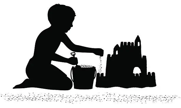 Vector illustration of Boy building a sandcastle on the beach