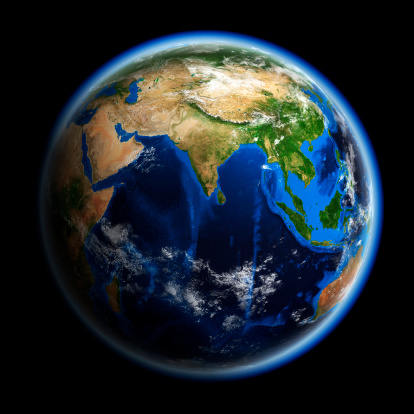 Southeast Asia on 3D model of Earth at night. 3D illustration with plastic planet surface and ocean floor and visible city lights. 3D model of planet created and rendered in Cheetah3D software, 9 Mar 2017. Some layers of planet surface use textures furnished by NASA, Blue Marble collection: http://visibleearth.nasa.gov/view_cat.php?categoryID=1484