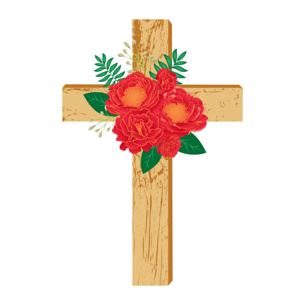 istock Isolated Baptism cross. Floral wooden cross. 1534511413