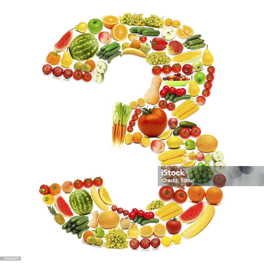Alfabeto feito de muitas frutas e legumes - Foto de stock de Fruta royalty-free