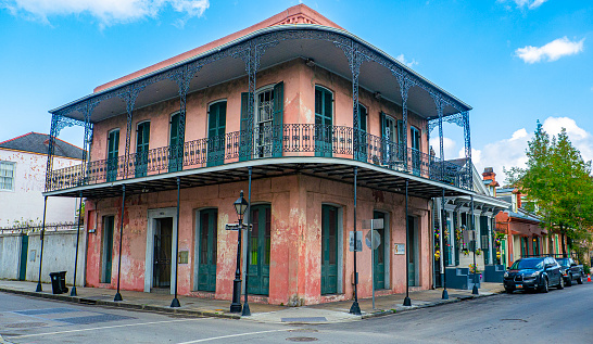 Iconic old building in New Orleans empty street in the morning