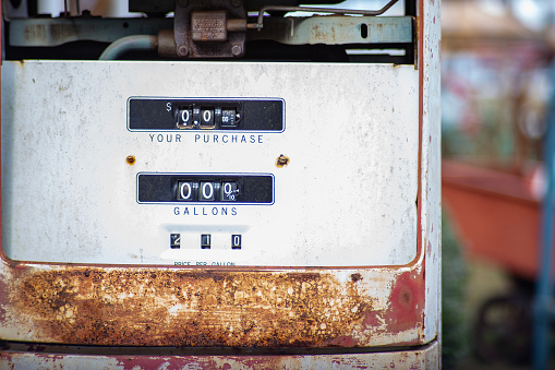 Vintage old rusty gas pump