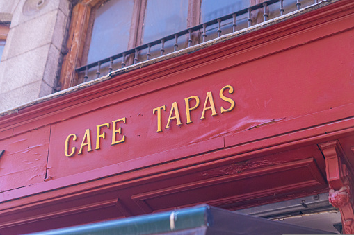 Cafe Tapas red Spanish entrance in Madrid